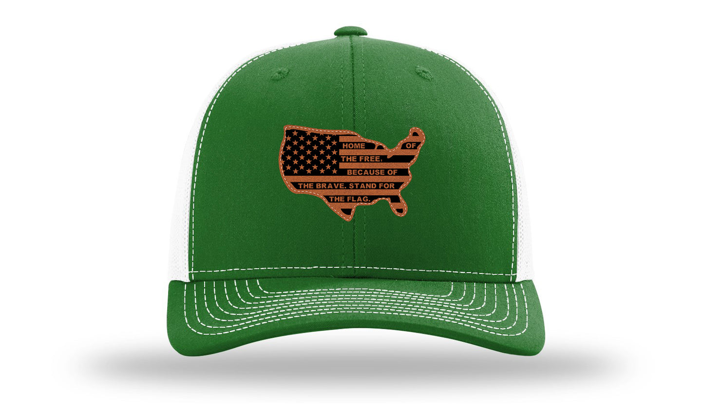 Home Of The Free Cutout Leather Patch Richardson 112 Hat-Kelly / White
