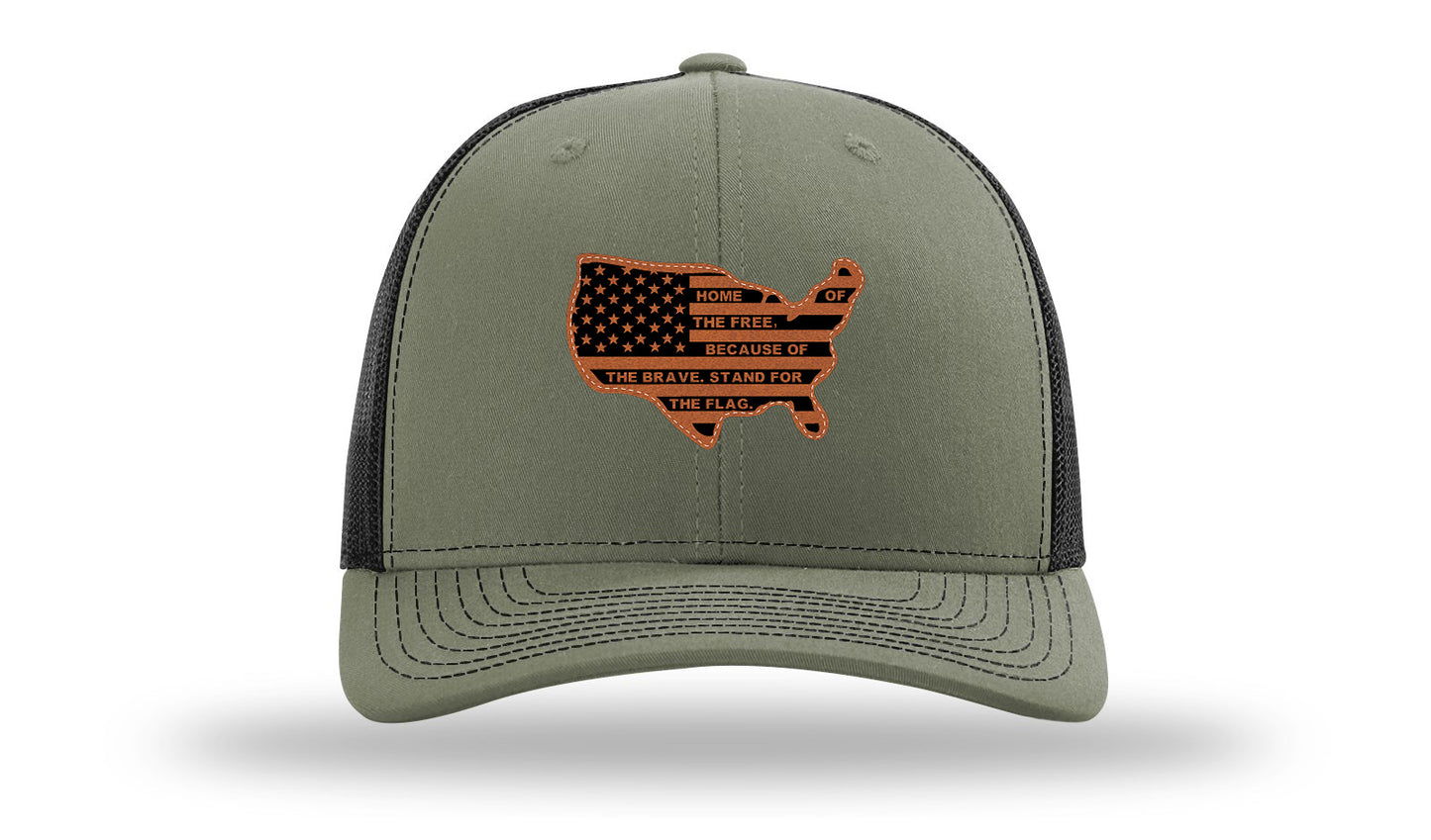 Home Of The Free Cutout Leather Patch Richardson 112 Hat-Loden / Black