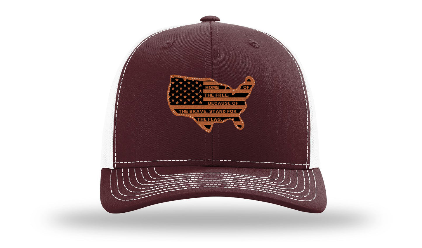Home Of The Free Cutout Leather Patch Richardson 112 Hat-Maronn / White