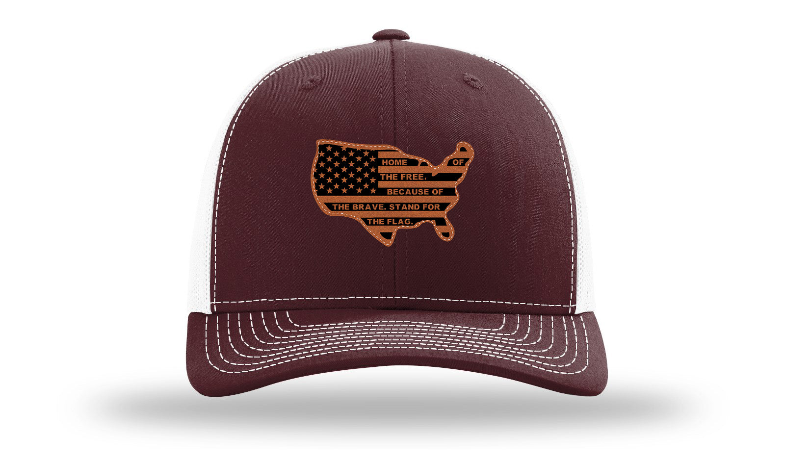 Home Of The Free Cutout Leather Patch Richardson 112 Hat-Maronn / White