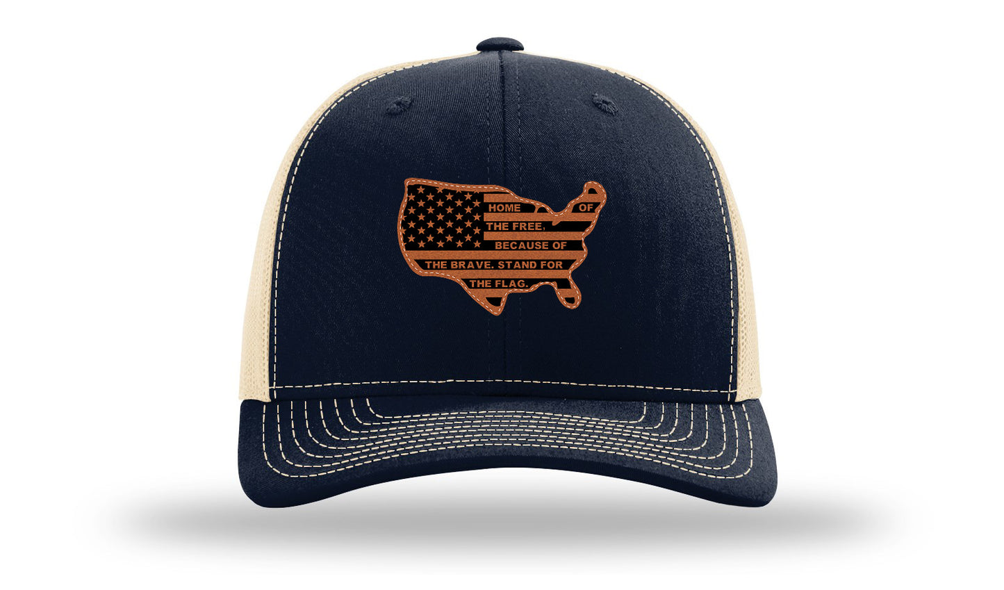 Home Of The Free Cutout Leather Patch Richardson 112 Hat-Navy / Caramel