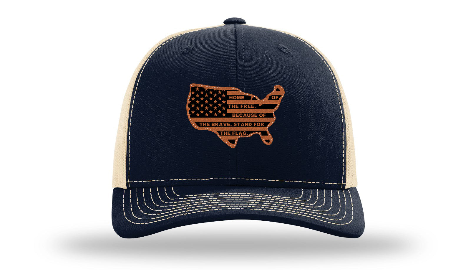 Home Of The Free Cutout Leather Patch Richardson 112 Hat-Navy / Caramel