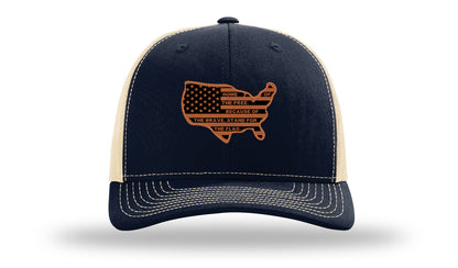 Home Of The Free Cutout Leather Patch Richardson 112 Hat-Navy / Caramel