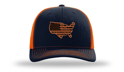 Home Of The Free Cutout Leather Patch Richardson 112 Hat-Navy / Orange