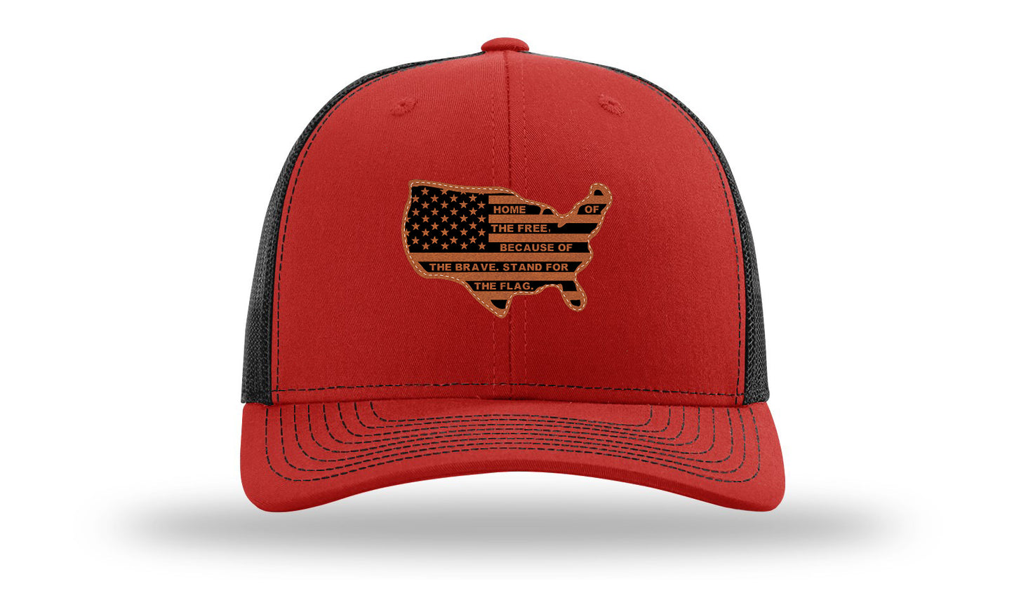 Home Of The Free Cutout Leather Patch Richardson 112 Hat-Red / Black