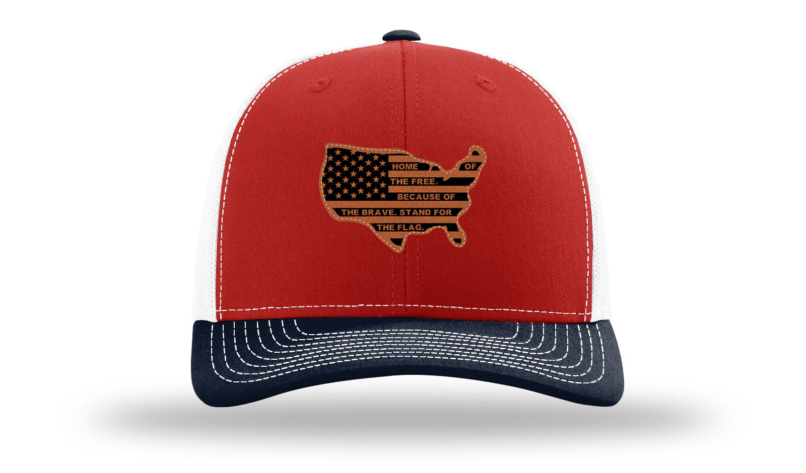 Home Of The Free Cutout Leather Patch Richardson 112 Hat-Red / White / Navy