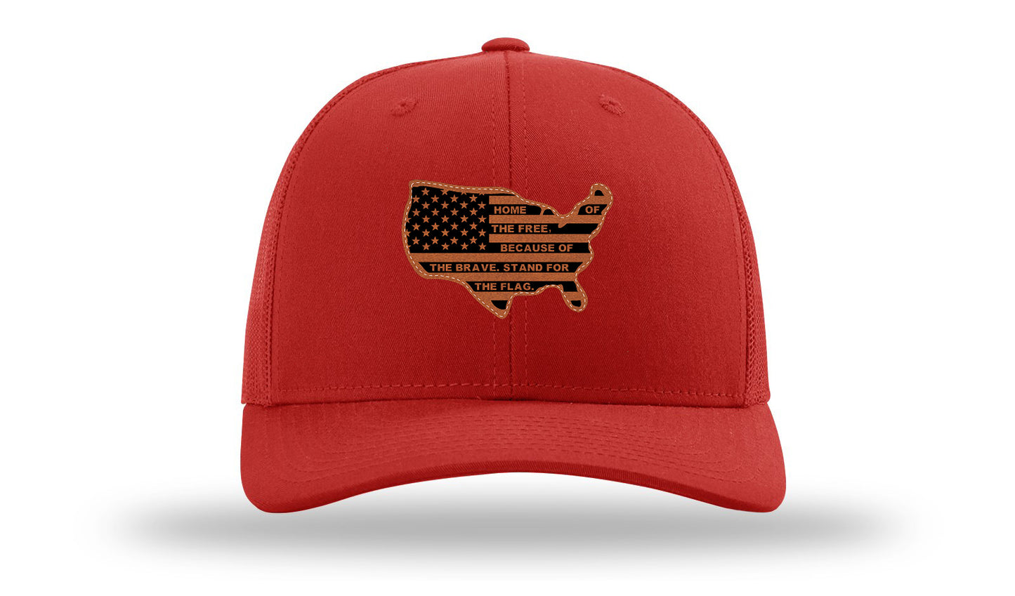 Home Of The Free Cutout Leather Patch Richardson 112 Hat-Red