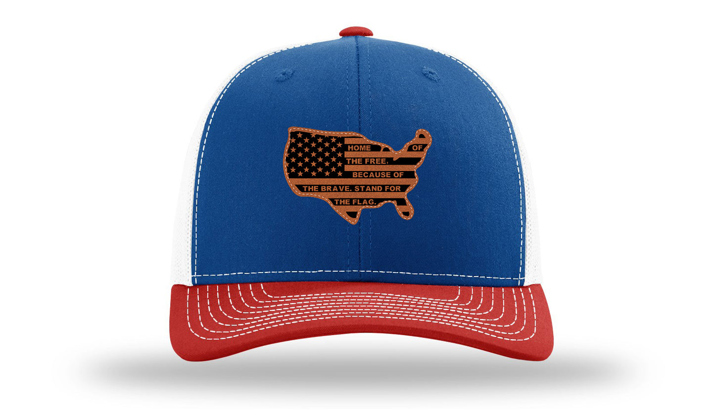 Home Of The Free Cutout Leather Patch Richardson 112 Hat-Royal / White / Red