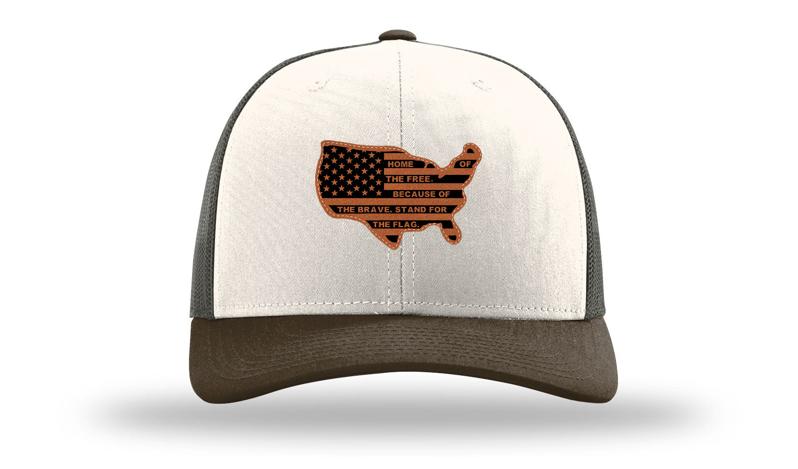 Home Of The Free Cutout Leather Patch Richardson 112 Hat-Cream / Gray Brown / Brown