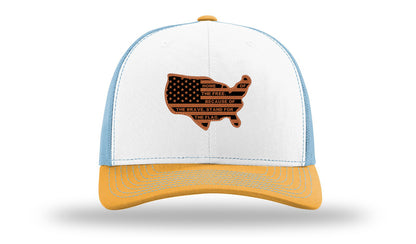 Home Of The Free Cutout Leather Patch Richardson 112 Hat-White / Columbia Blue / Yellow