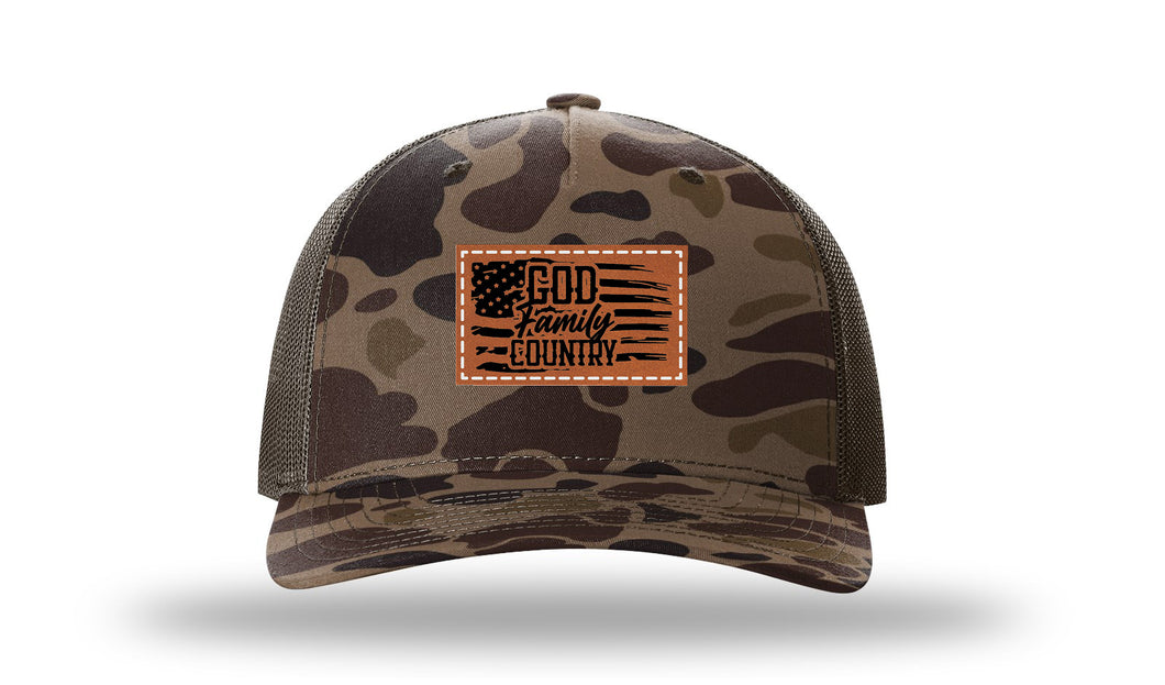 God Family Country Leather Patch Richardson 112 Duck Camo Hat