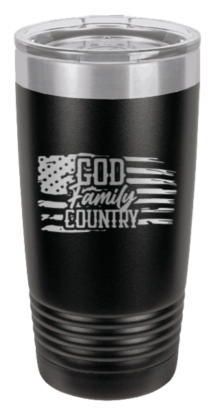 God, Family, Country Flag Laser Engraved Tumbler (Etched)
