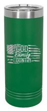 Load image into Gallery viewer, God Family Country Laser Engraved Skinny Tumbler (Etched)
