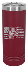 Load image into Gallery viewer, God Family Country Laser Engraved Skinny Tumbler (Etched)
