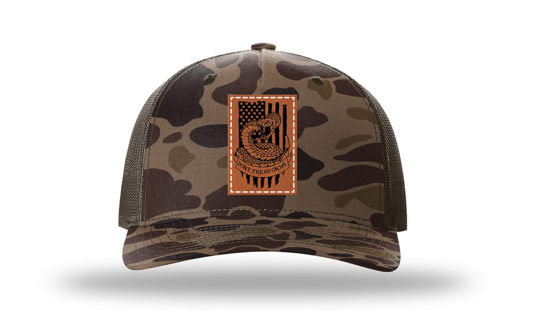 Don't Tread On Me Snake Leather Patch Richardson 112 Duck Camo Hat