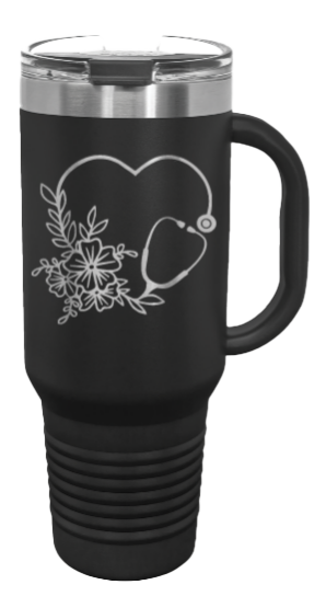 Heart Flower Stethoscope 40oz Handle Mug Laser Engraved