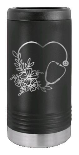 Heart Flowers Stethescope Laser Engraved Slim Can Insulated Koosie