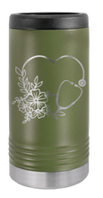 Load image into Gallery viewer, Heart Flowers Stethescope Laser Engraved Slim Can Insulated Koosie
