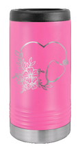 Load image into Gallery viewer, Heart Flowers Stethescope Laser Engraved Slim Can Insulated Koosie
