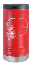 Load image into Gallery viewer, Heart Flowers Stethescope Laser Engraved Slim Can Insulated Koosie
