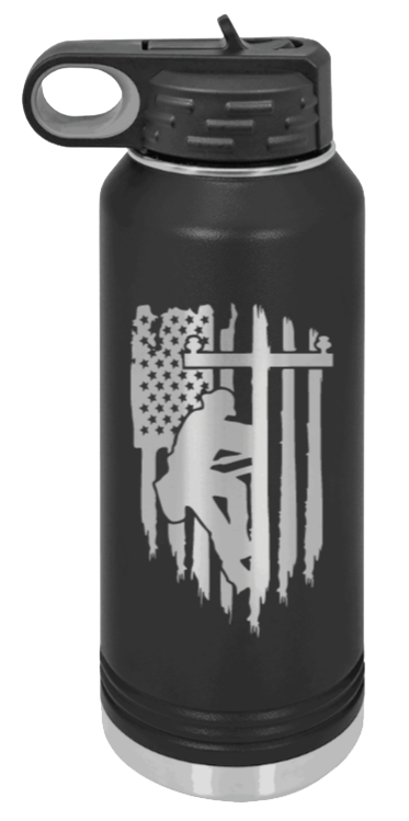 Lineman - 32oz Water Bottle Laser Engraved- Black