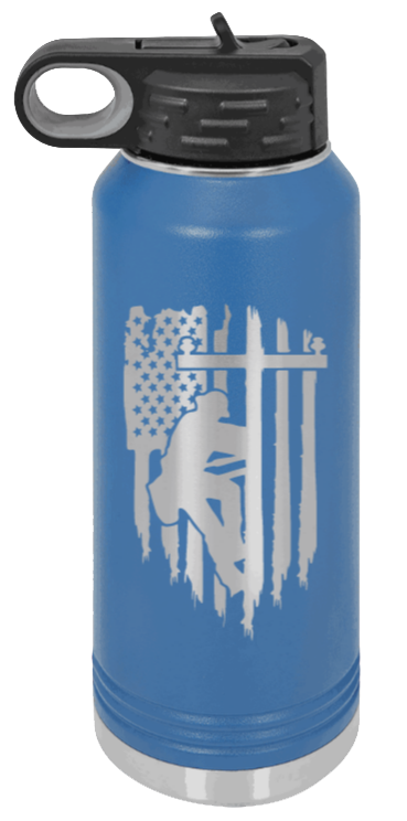 Lineman - 32oz Water Bottle Laser Engraved- Royal Blue