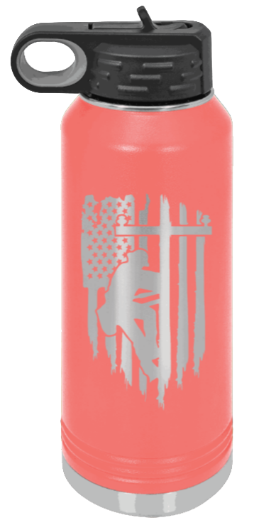 Lineman - 32oz Water Bottle Laser Engraved- Coral