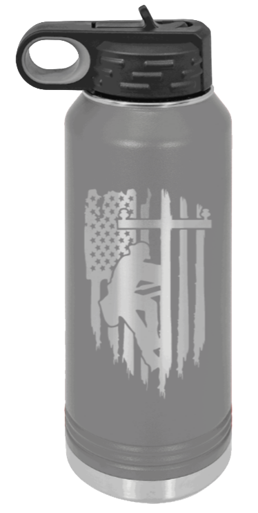 Lineman - 32oz Water Bottle Laser Engraved- Dark Grey