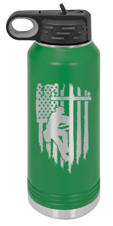 Lineman - 32oz Water Bottle Laser Engraved- Green