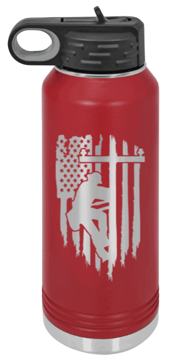 Lineman - 32oz Water Bottle Laser Engraved- Maroon
