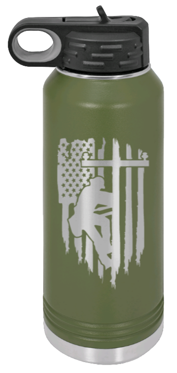 Lineman - 32oz Water Bottle Laser Engraved- Olive