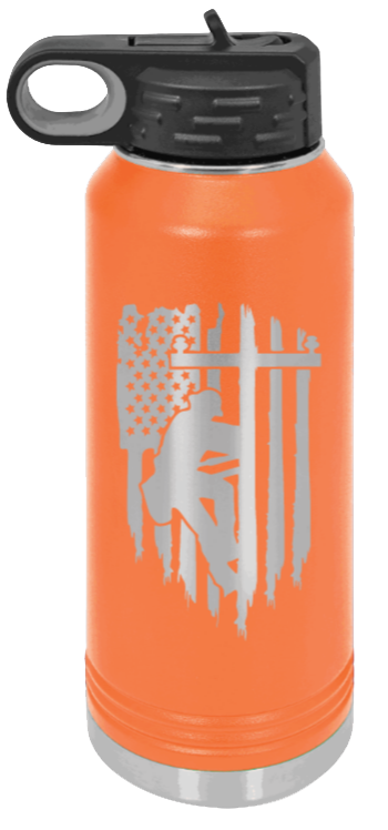 Lineman - 32oz Water Bottle Laser Engraved- Orange