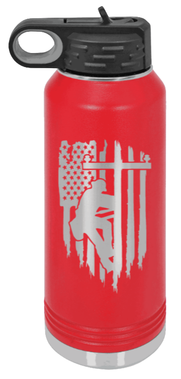 Lineman - 32oz Water Bottle Laser Engraved- Red
