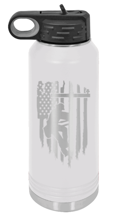 Lineman - 32oz Water Bottle Laser Engraved- White