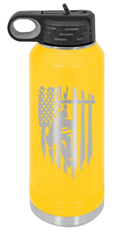 Lineman - 32oz Water Bottle Laser Engraved- Yellow