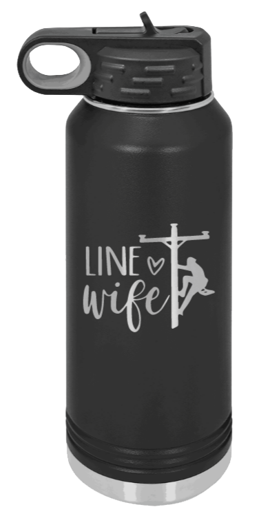 Line Wife - 32oz Water Bottle Laser Engraved- Black