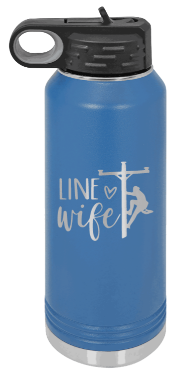 Line Wife - 32oz Water Bottle Laser Engraved- Royal Blue