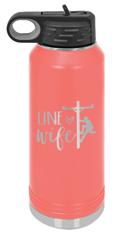 Line Wife - 32oz Water Bottle Laser Engraved- Coral