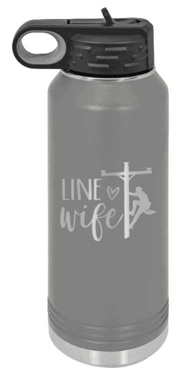 Line Wife - 32oz Water Bottle Laser Engraved- Dark Grey