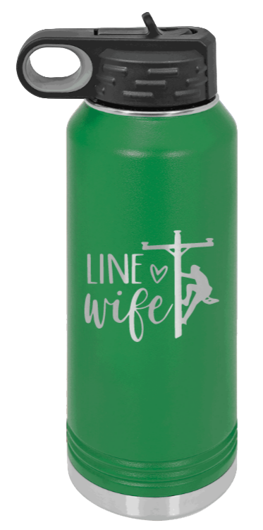 Line Wife - 32oz Water Bottle Laser Engraved- Green