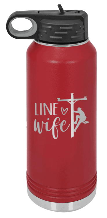 Line Wife - 32oz Water Bottle Laser Engraved- Maroon