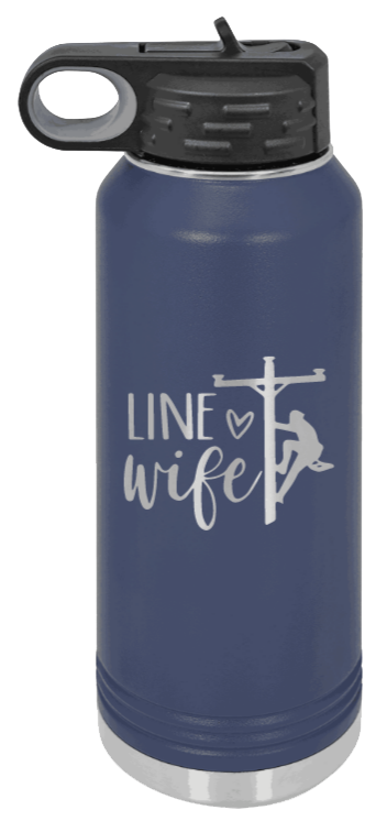 Line Wife - 32oz Water Bottle Laser Engraved- Navy