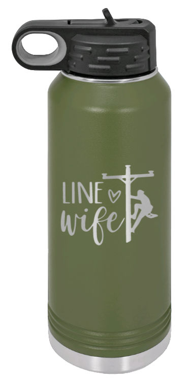 Line Wife - 32oz Water Bottle Laser Engraved- Olive