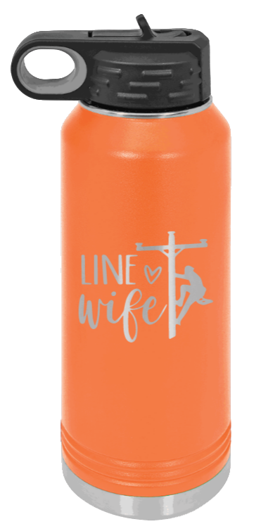 Line Wife - 32oz Water Bottle Laser Engraved- Orange