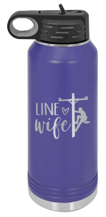 Line Wife - 32oz Water Bottle Laser Engraved- Purple