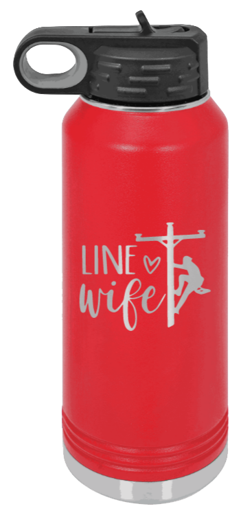 Line Wife - 32oz Water Bottle Laser Engraved- Red