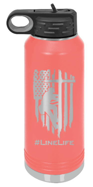 #Linelife - 32oz Water Bottle Laser Engraved- Coral
