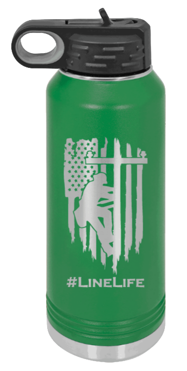 #Linelife - 32oz Water Bottle Laser Engraved- Green