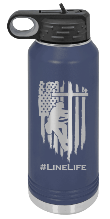 #Linelife - 32oz Water Bottle Laser Engraved- Navy