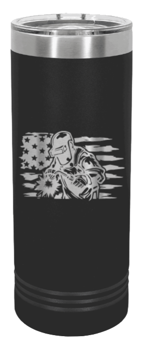 Welder Flag Laser Engraved Skinny Tumbler (Etched)